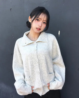 Wool blend high-neck cardigan