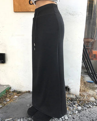 Elastic waistband, fleece-lined long skirt