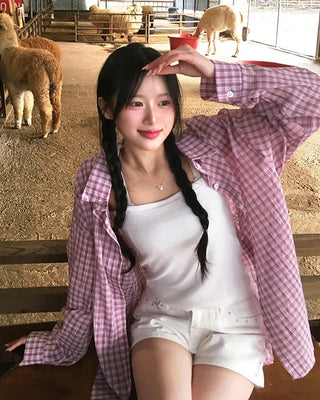 Checked long-sleeved shirt