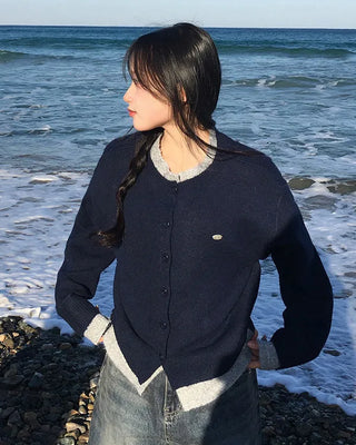 Two-tone layered knit cardigan