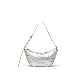 STUD LEATHER SHOULDER BAG IN SILVER