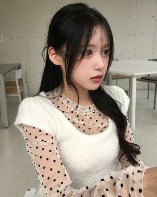 Polka Dot Sheer Long Sleeve Blouse