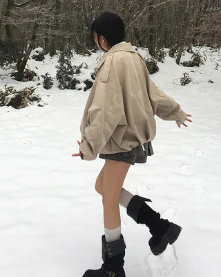 Suede balloon silhouette jacket