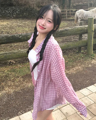 Checked long-sleeved shirt