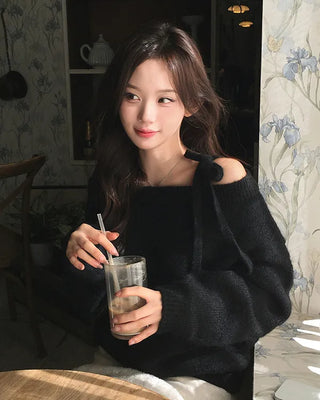 Wool off-shoulder knit