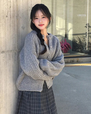 Crew neck knit cardigan