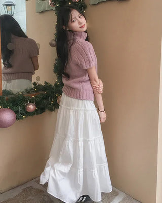 Frilled flared long skirt