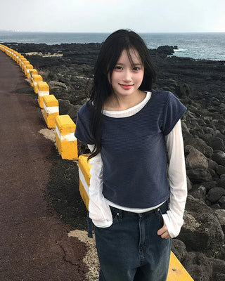 (set) Border Layered T-shirt Set