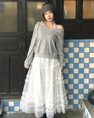 Chiffon flared long skirt