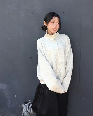 Wool blend high-neck cardigan