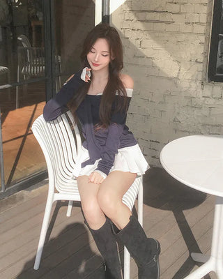 Tie-and-Tie Color Layered Long Sleeve T-Shirt