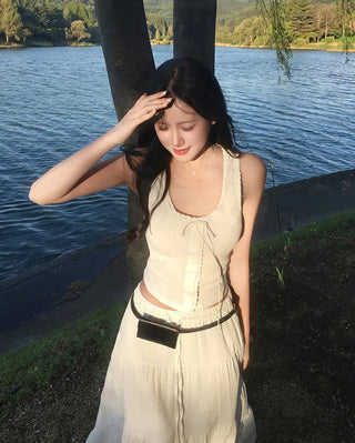 [2 colors] Lace Ribbon Sleeveless