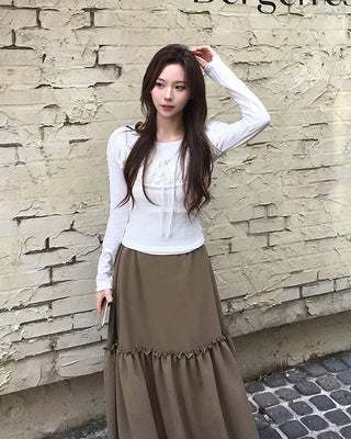 Layered Ribbon Long Sleeve T-Shirt