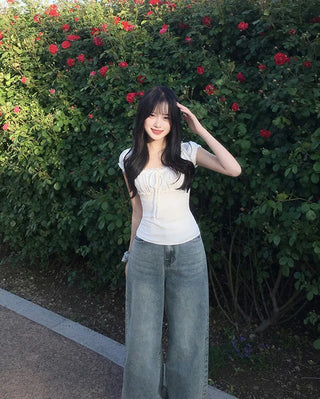 [6 colors][Length selectable] Chemical Wash Wide Pants