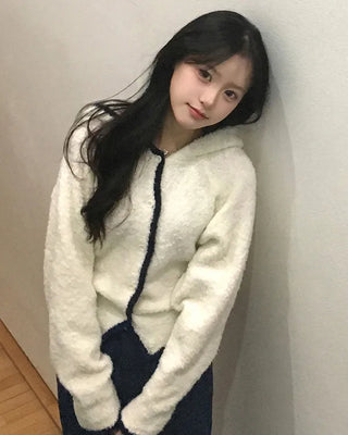 Two-tone hooded cardigan