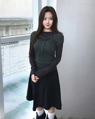 3-button flared midi skirt