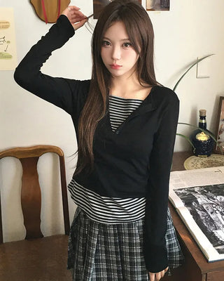Belted check pleated mini skirt