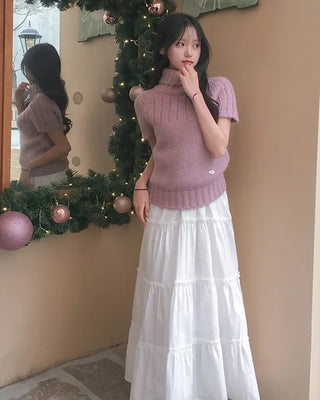 Wool blend heart-point short-sleeved knit