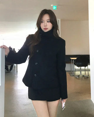 High-neck button-up short coat