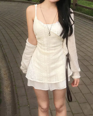 Lace knit mini dress