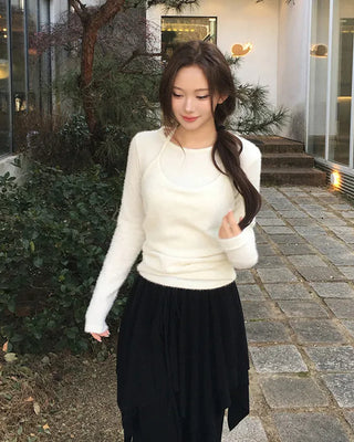 (set) Layered halter neck knit set
