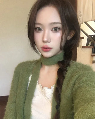 (set) Angora muffler cardigan