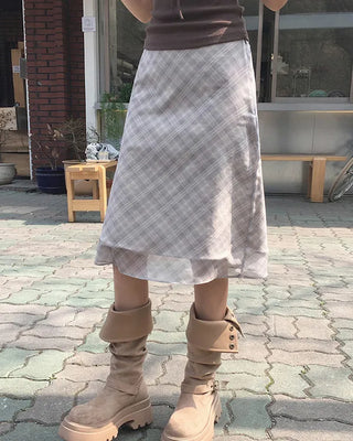 Checked flared midi skirt