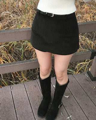 Belted corduroy mini skirt
