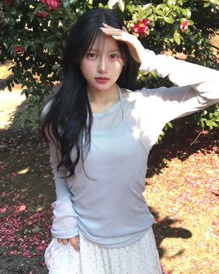 (set) Sheer Layered T-Shirt Set