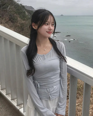 [Set] Waist-defining top & cardigan