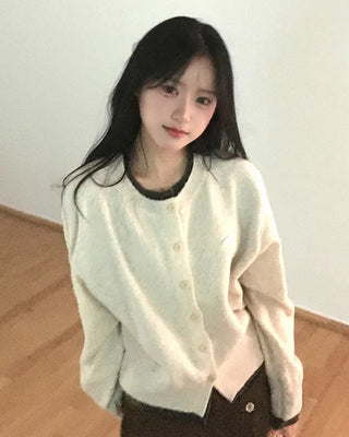 Two-tone layered knit cardigan