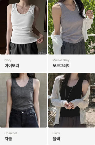 [4 colors] Basic ribbed sleeveless top