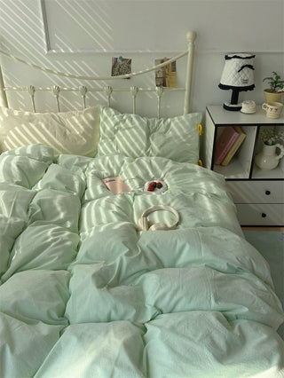 Pastel Green Gingham Duvet Cover Set