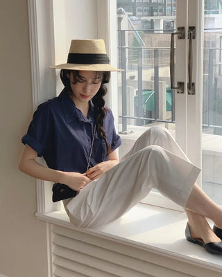 (7 colors) Double-stitched washed shirt