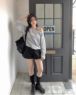 Striped off-shoulder sweatshirt