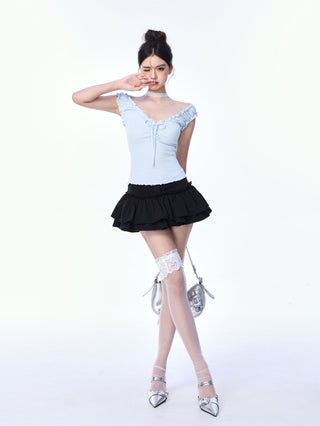 Slim textured edge knot top