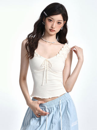 Slim textured edge knot top