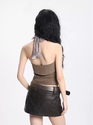 Splicing halter neck camisole slim vest