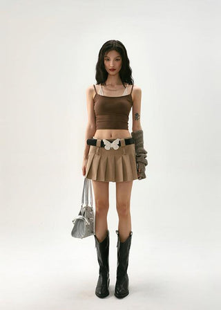 Contrast color fake two-piece camisole sleeveless top