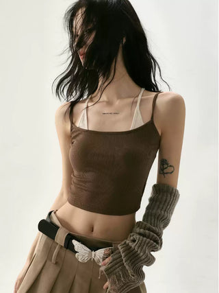 Contrast color fake two-piece camisole sleeveless top