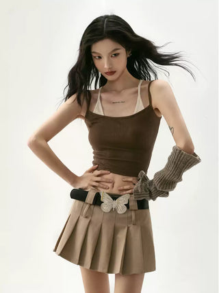 Contrast color fake two-piece camisole sleeveless top
