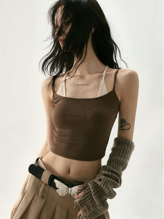 Contrast color fake two-piece camisole sleeveless top