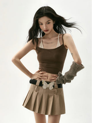 Contrast color fake two-piece camisole sleeveless top