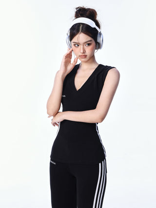 V-neck sporty top and flared sports pants