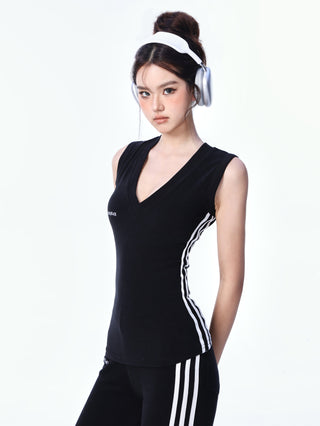 V-neck sporty top and flared sports pants