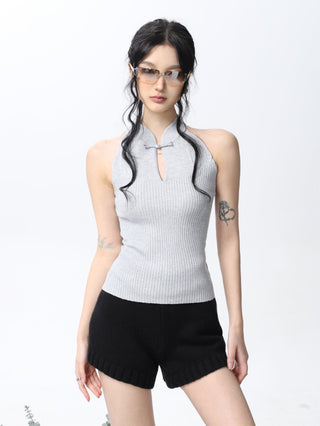 Stand collar slim crop top