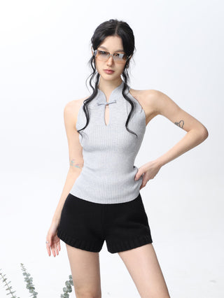 Stand collar slim crop top