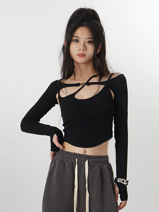 Two-piece design long-sleeved top