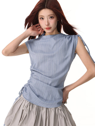 Striped sleeveless drawstring  top