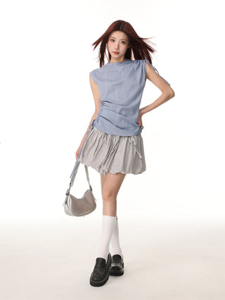 Striped sleeveless drawstring  top